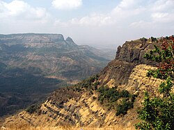 A dramatic view of the basalt columns forming part of the Deccan Traps in India