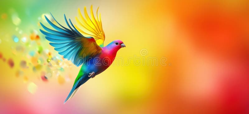 Bird in flight with a vibrant sky and cloud background