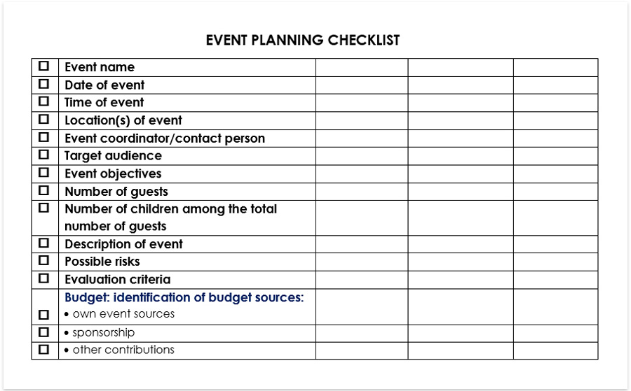 A detailed timeline and checklist for an event