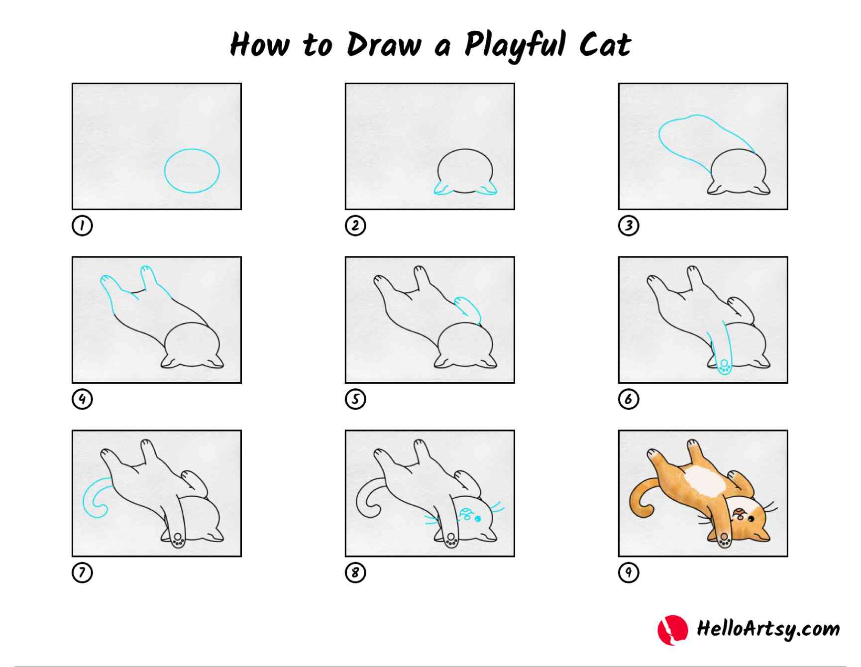Stepbystep guide to drawing a playful cat