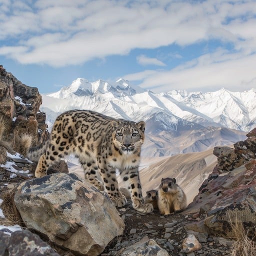 A snow leopard a vulnerable species facing threats from habitat loss and poaching