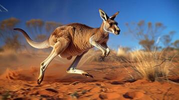 A kangaroo utilizing its powerful hind legs for efficient travel