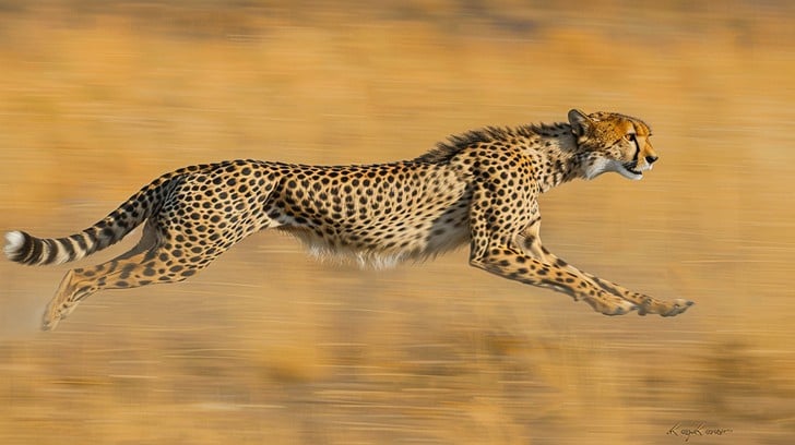 A cheetah showcasing its incredible speed on the open savannah