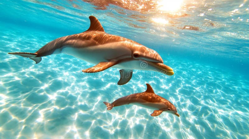 A dolphin calf learning to navigate the ocean with its mother