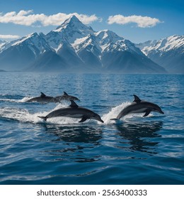 Spinner dolphins performing a synchronized leap