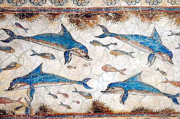 Ancient Greek mosaic depicting dolphins